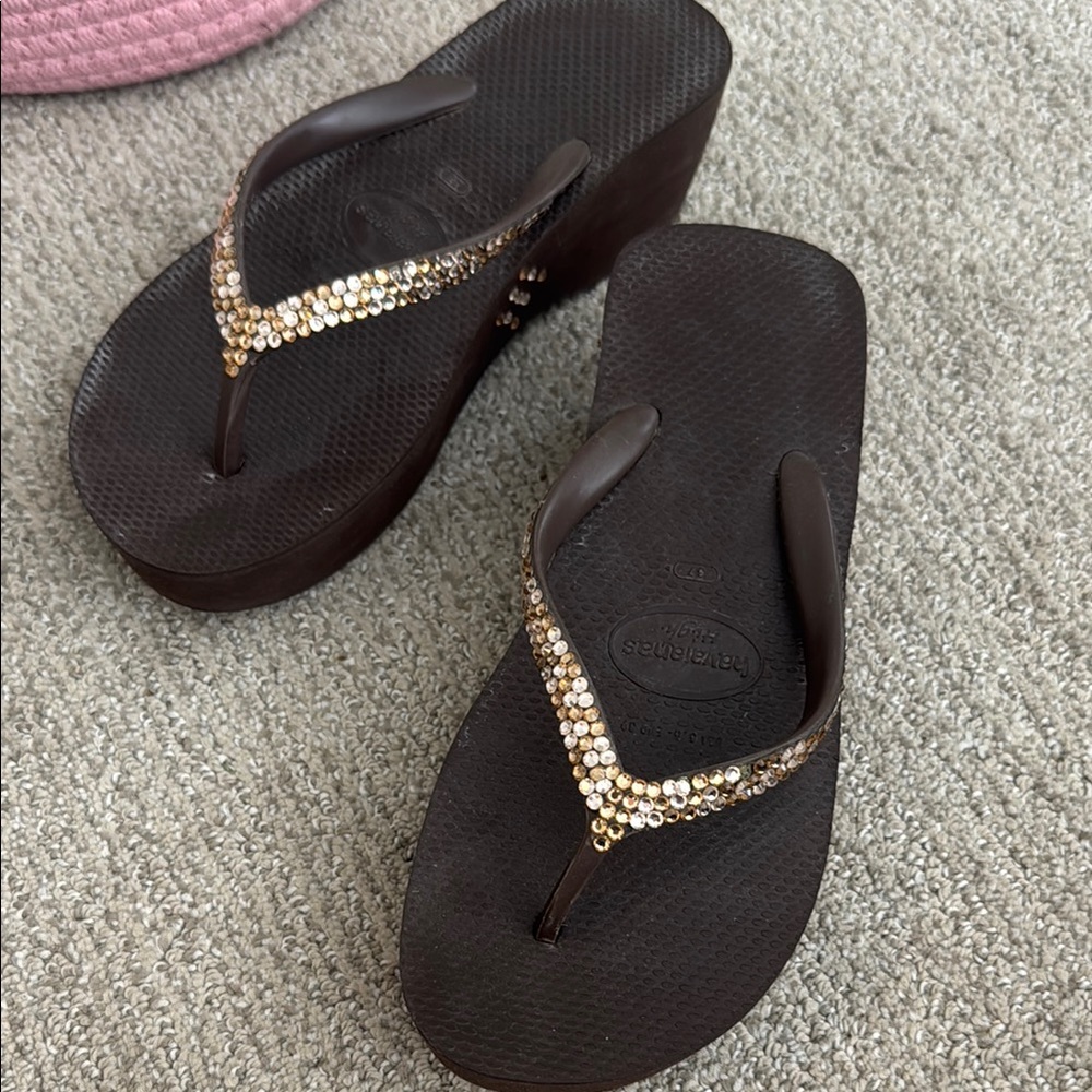Havaianas Brown Sandals with Swarovski Crystals